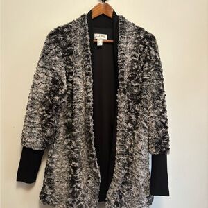 Joseph Ribkoff Marled Black & Gray Faux Fur Open-Front Cardigan